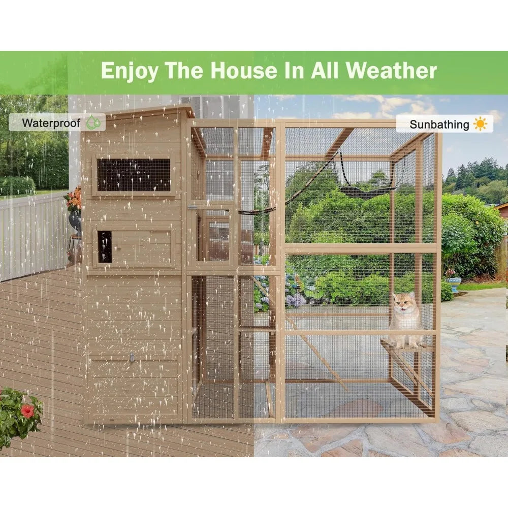 Wooden Catio Outdoor Cat House, Large Cat Enclosure Indoor Playpen for Multiple Cats, Cat Cage for Patio Garden with Waterproof