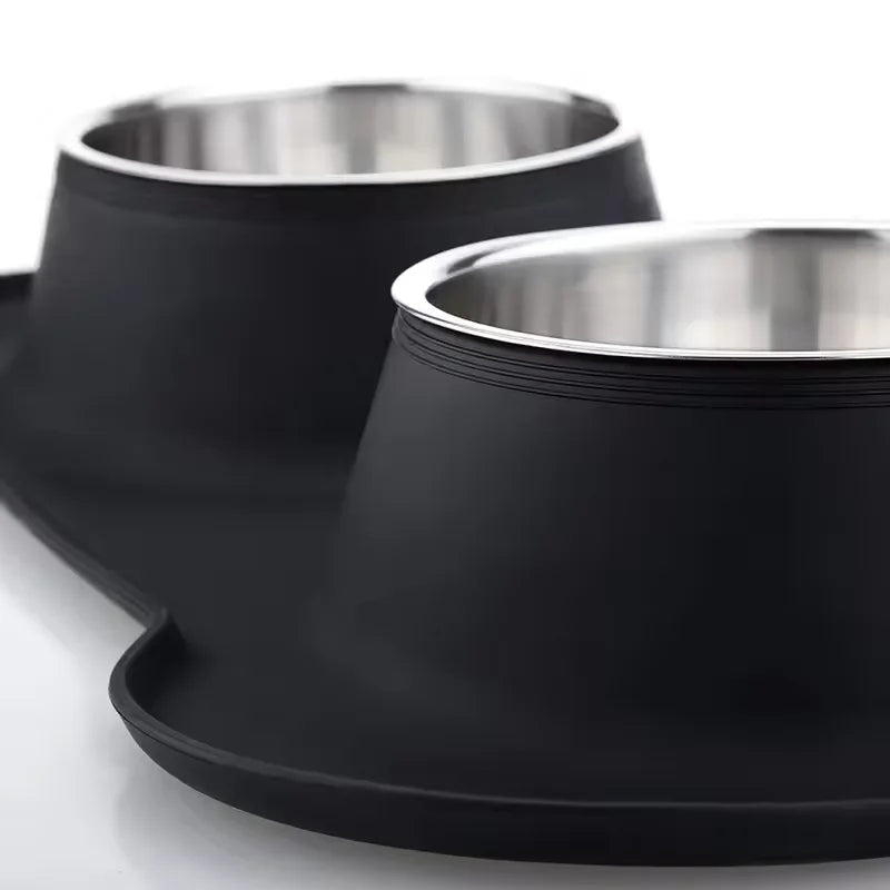 Non-Slip Double Dog Bowl Set – Stainless Steel with Silicone Mat Feeder