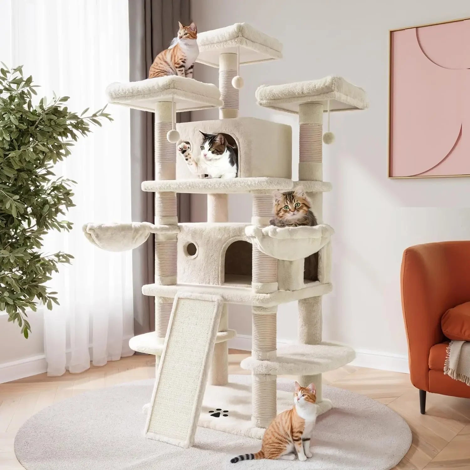 68 Inches Multi-Level Large Cat Tree for Large Kitties/Big Cat Tower with Condo/Cozy Plush Pussycat Perches