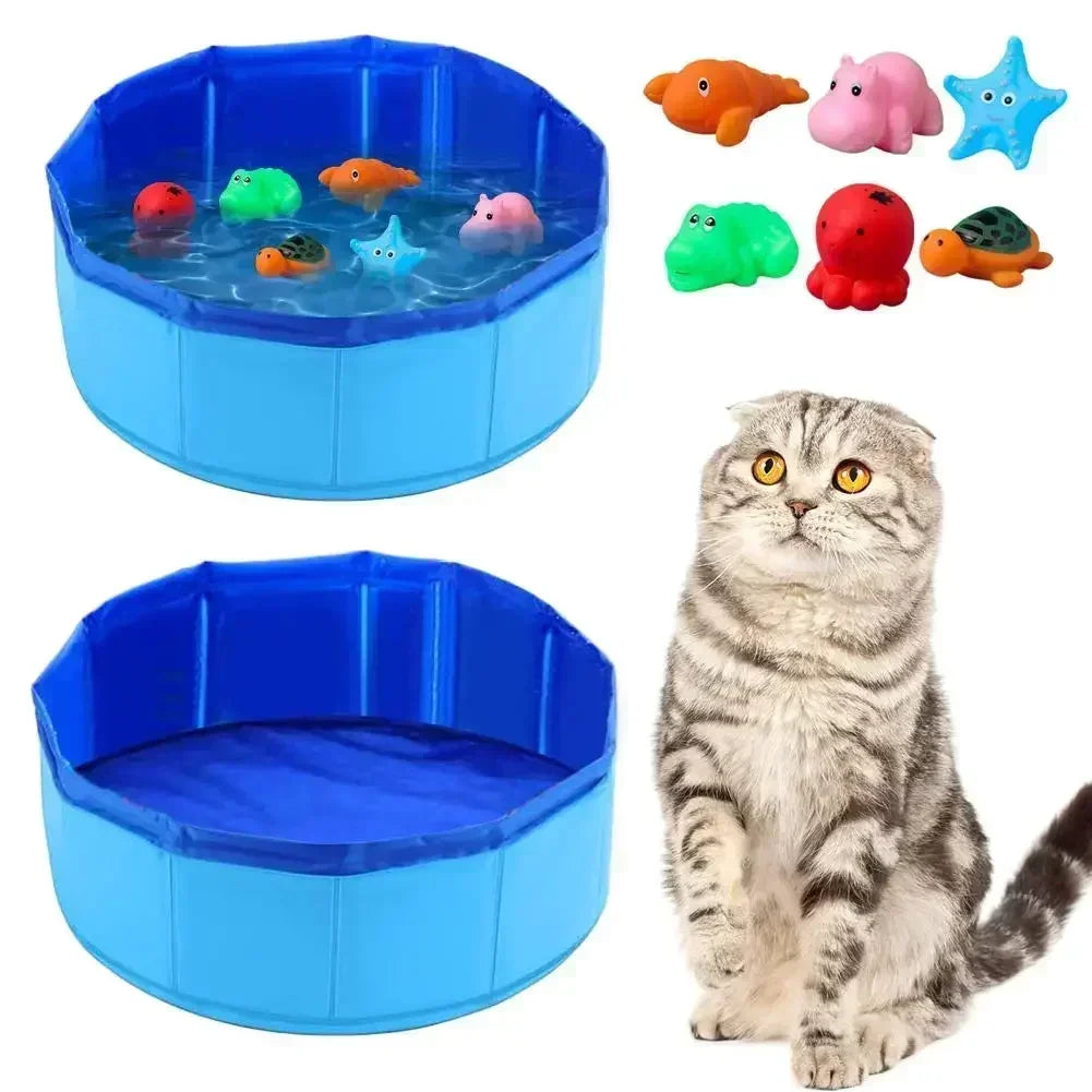 Foldable Pet Water Play Pool with Fun Turtle, Starfish & Octopus Toys for Cats and Dogs - Summer Cooling Bath Basin