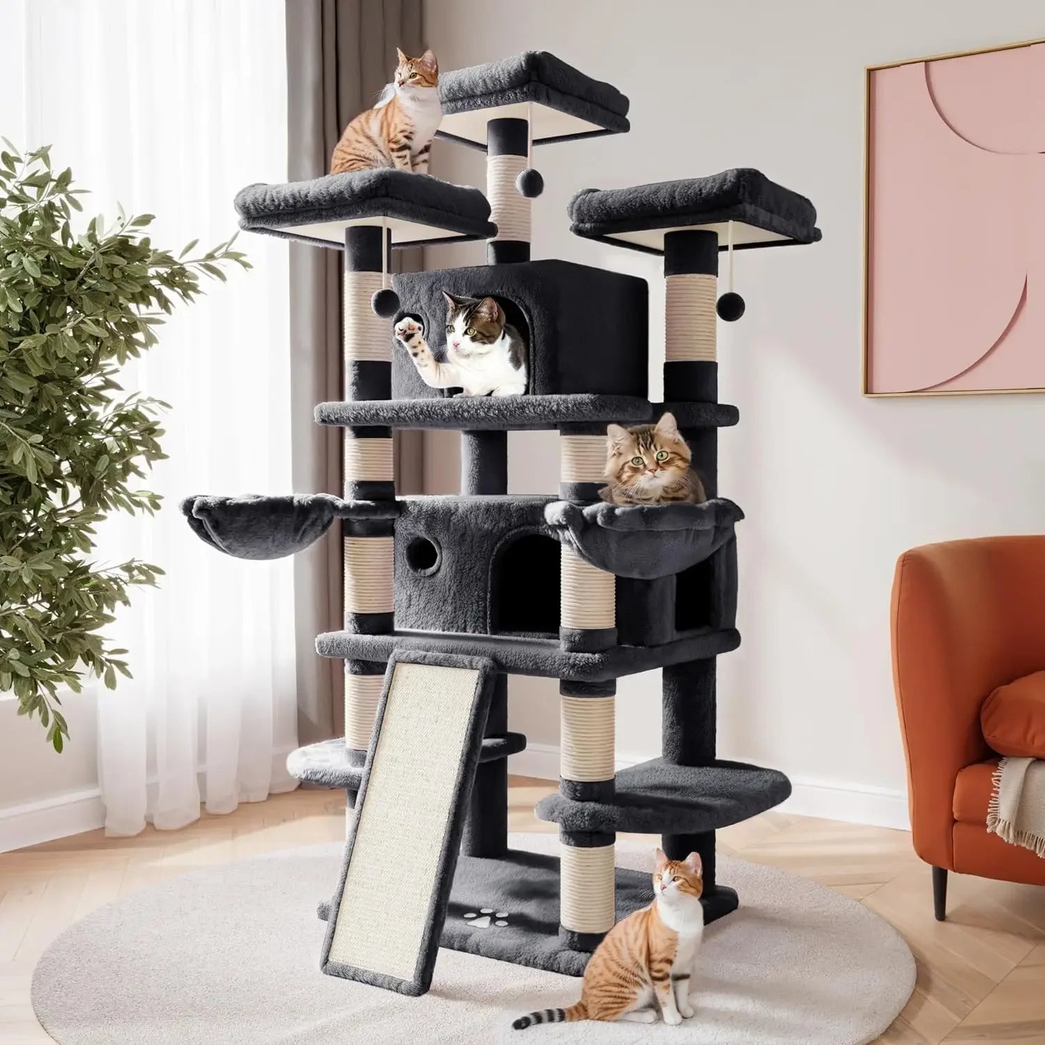 68 Inches Multi-Level Large Cat Tree for Large Kitties/Big Cat Tower with Condo/Cozy Plush Pussycat Perches
