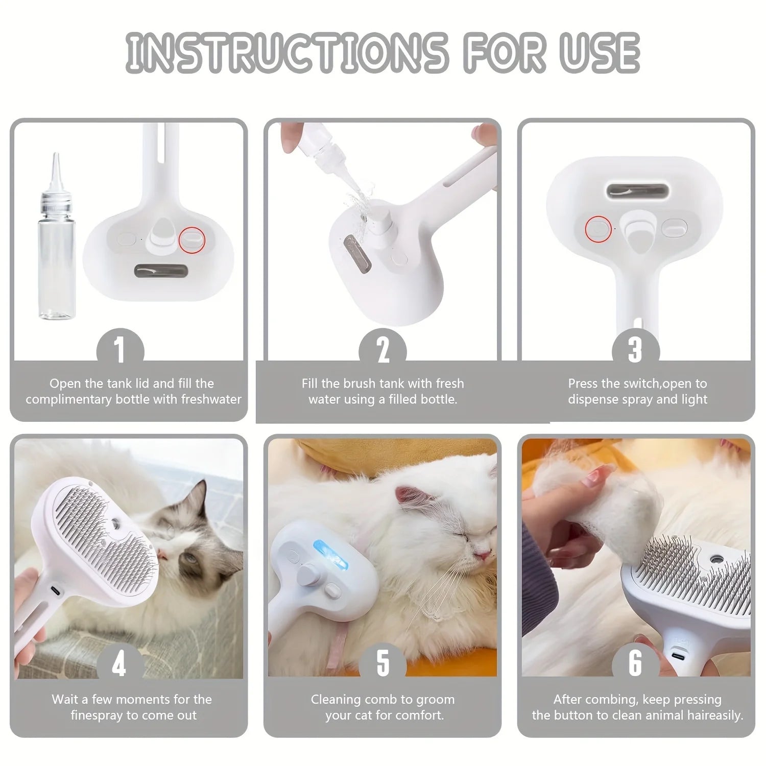 New Pet Spray Cat Comb Dog Hair Removal Comb USB Rechargeable Hair s
