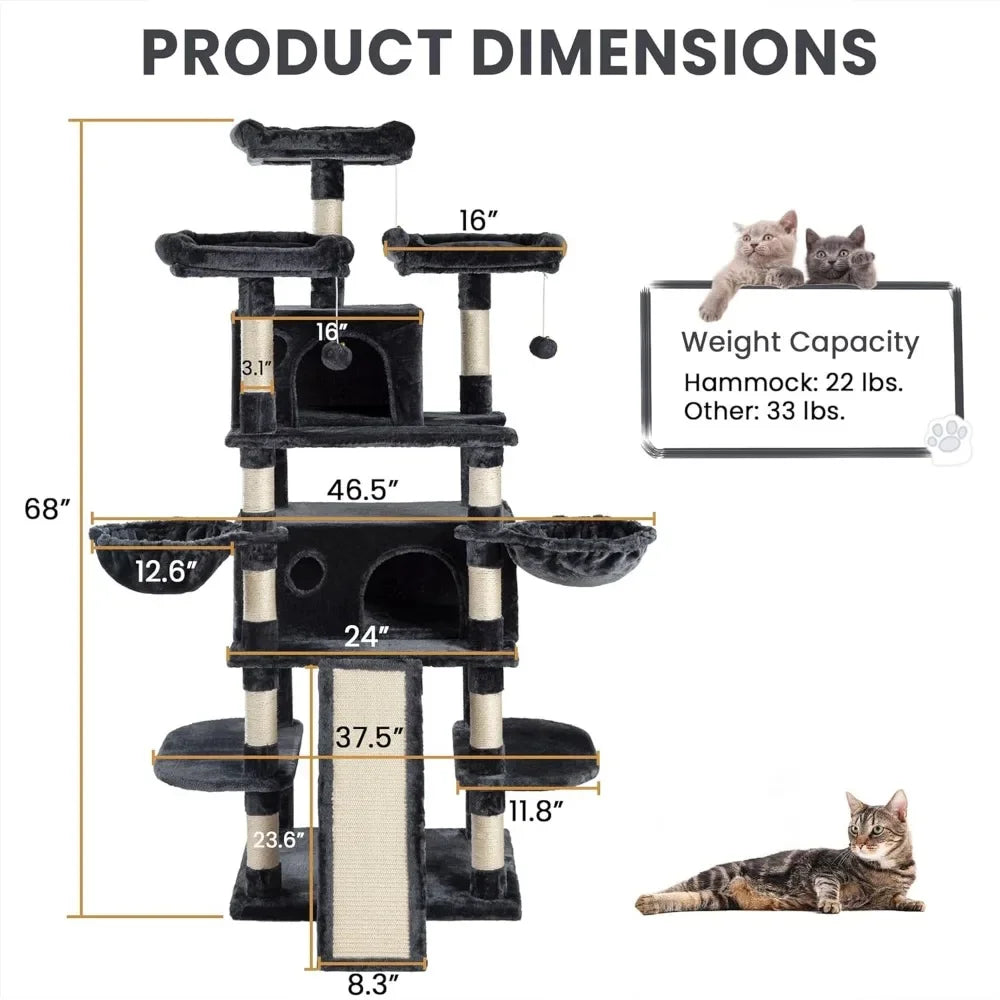68 Inches Multi-Level Large Cat Tree for Large Kitties/Big Cat Tower with Condo/Cozy Plush Pussycat Perches