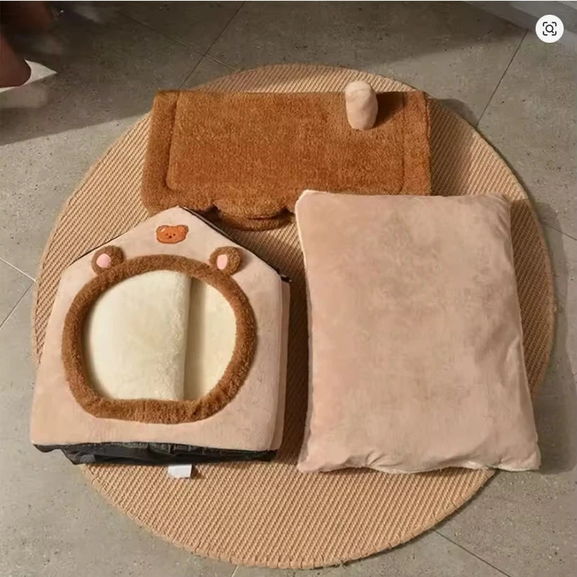 Cozy Cat Cottage - Soft, Warm, Removable, Comfortable Polyester Pet Bed House for Cats and Small Dogs - Perfect Winter Nest