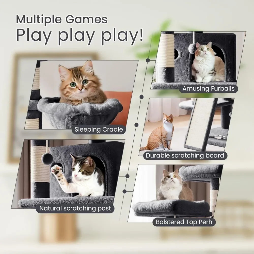 68 Inches Multi-Level Large Cat Tree for Large Kitties/Big Cat Tower with Condo/Cozy Plush Pussycat Perches
