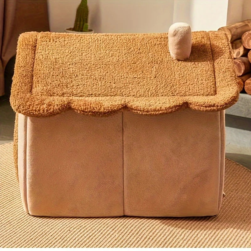 Cozy Cat Cottage - Soft, Warm, Removable, Comfortable Polyester Pet Bed House for Cats and Small Dogs - Perfect Winter Nest