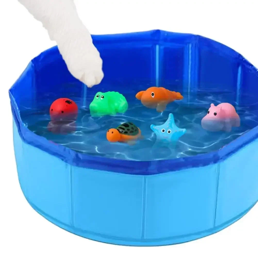 Foldable Pet Water Play Pool with Fun Turtle, Starfish & Octopus Toys for Cats and Dogs - Summer Cooling Bath Basin