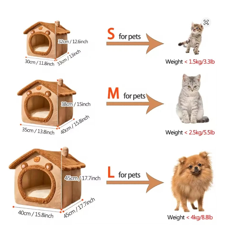 Cozy Cat Cottage - Soft, Warm, Removable, Comfortable Polyester Pet Bed House for Cats and Small Dogs - Perfect Winter Nest
