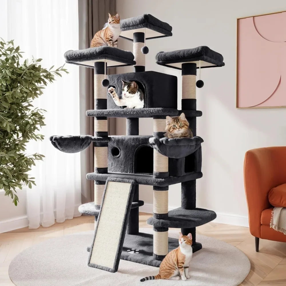68 Inches Multi-Level Large Cat Tree for Large Kitties/Big Cat Tower with Condo/Cozy Plush Pussycat Perches