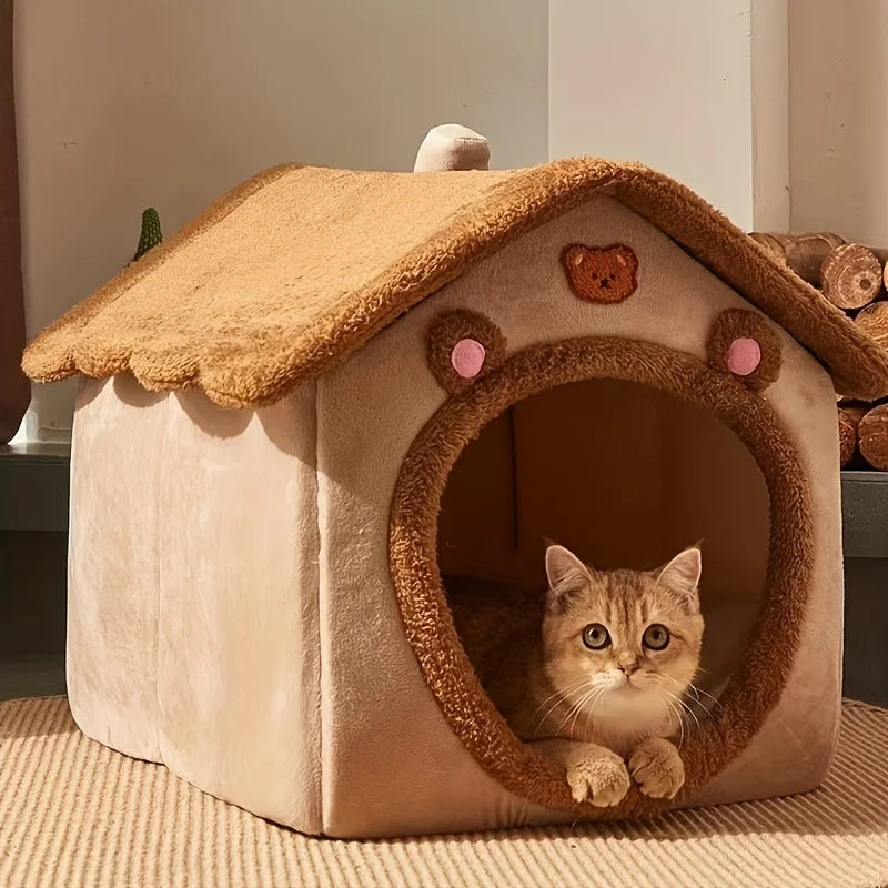 Cozy Cat Cottage - Soft, Warm, Removable, Comfortable Polyester Pet Bed House for Cats and Small Dogs - Perfect Winter Nest