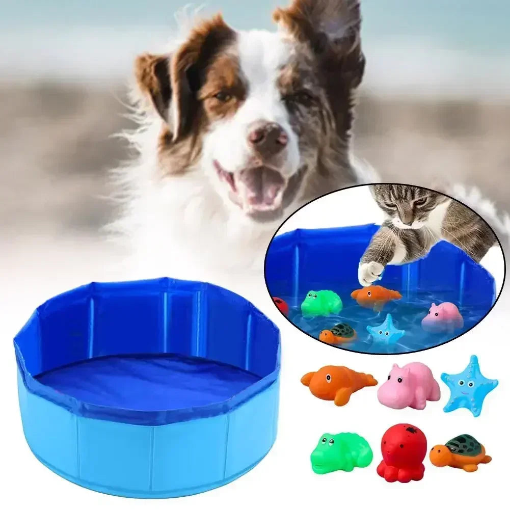 Foldable Pet Water Play Pool with Fun Turtle, Starfish & Octopus Toys for Cats and Dogs - Summer Cooling Bath Basin