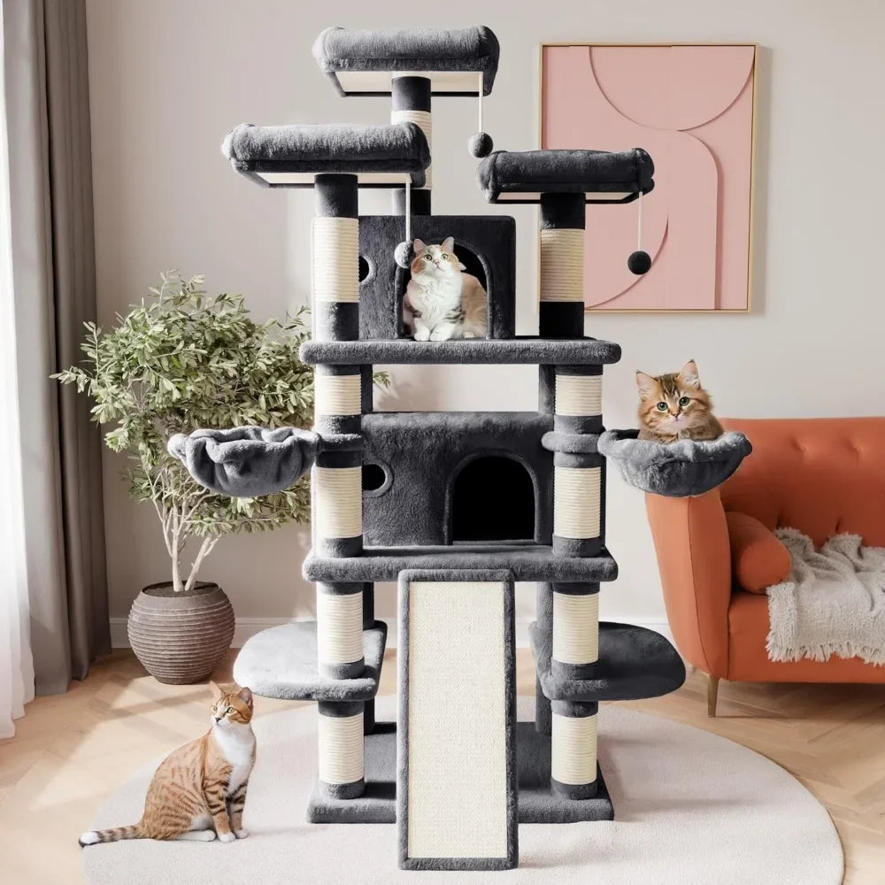 68 Inches Multi-Level Large Cat Tree for Large Kitties/Big Cat Tower with Condo/Cozy Plush Pussycat Perches
