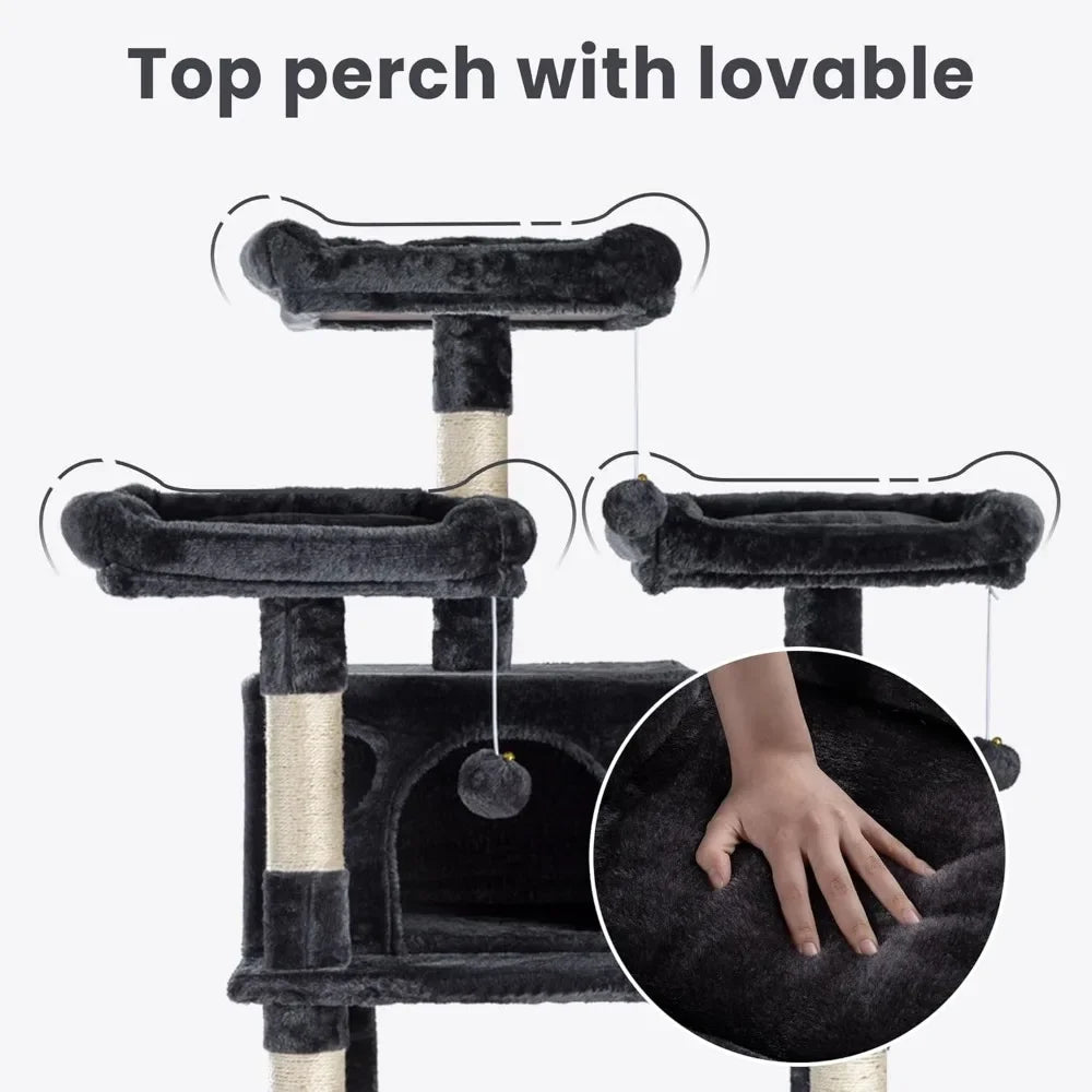 68 Inches Multi-Level Large Cat Tree for Large Kitties/Big Cat Tower with Condo/Cozy Plush Pussycat Perches
